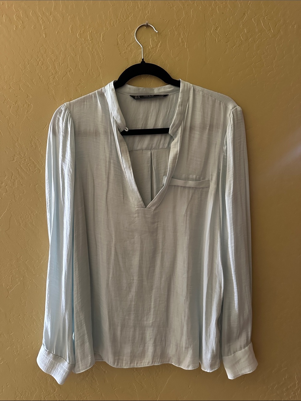 Zara Pale Blue V-Neck Long Sleeve Blouse